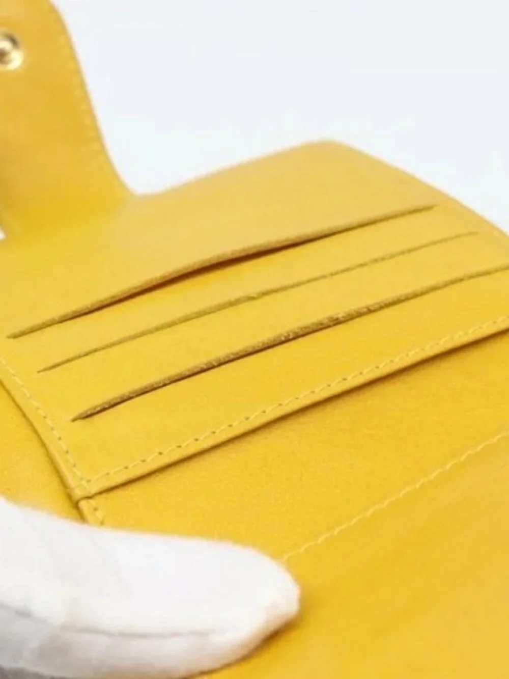 CHANEL COCO Mark Bifold Wallet Grained Calf Skin Yellow CC Auth 188105M